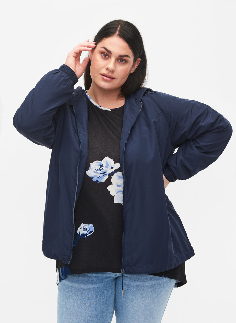 Veste courte avec capuche et bas réglable, Navy Blazer, Model image number 0