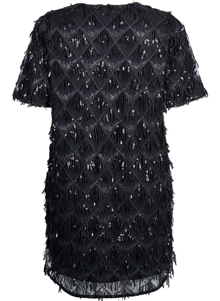 Robe courte avec franges à paillettes, Black, Packshot image number 1