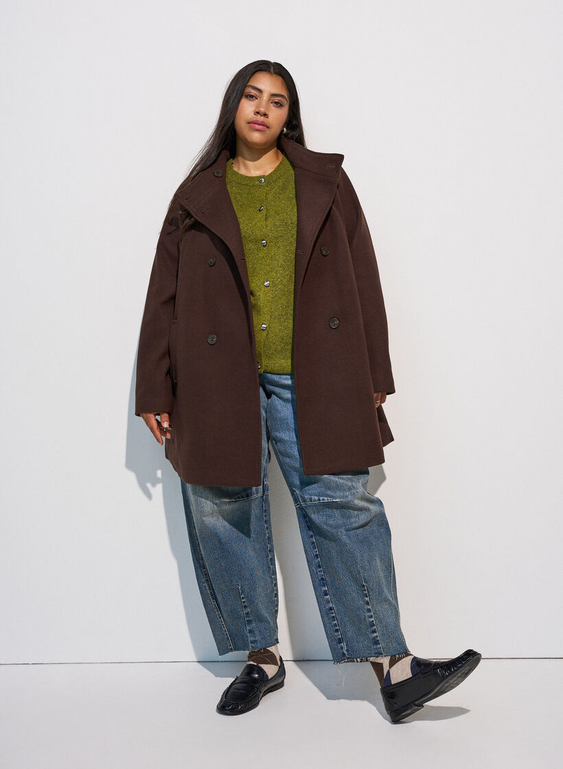 Manteau court &agrave; la coupe &eacute;vas&eacute;e, Marron, Model image number 1
