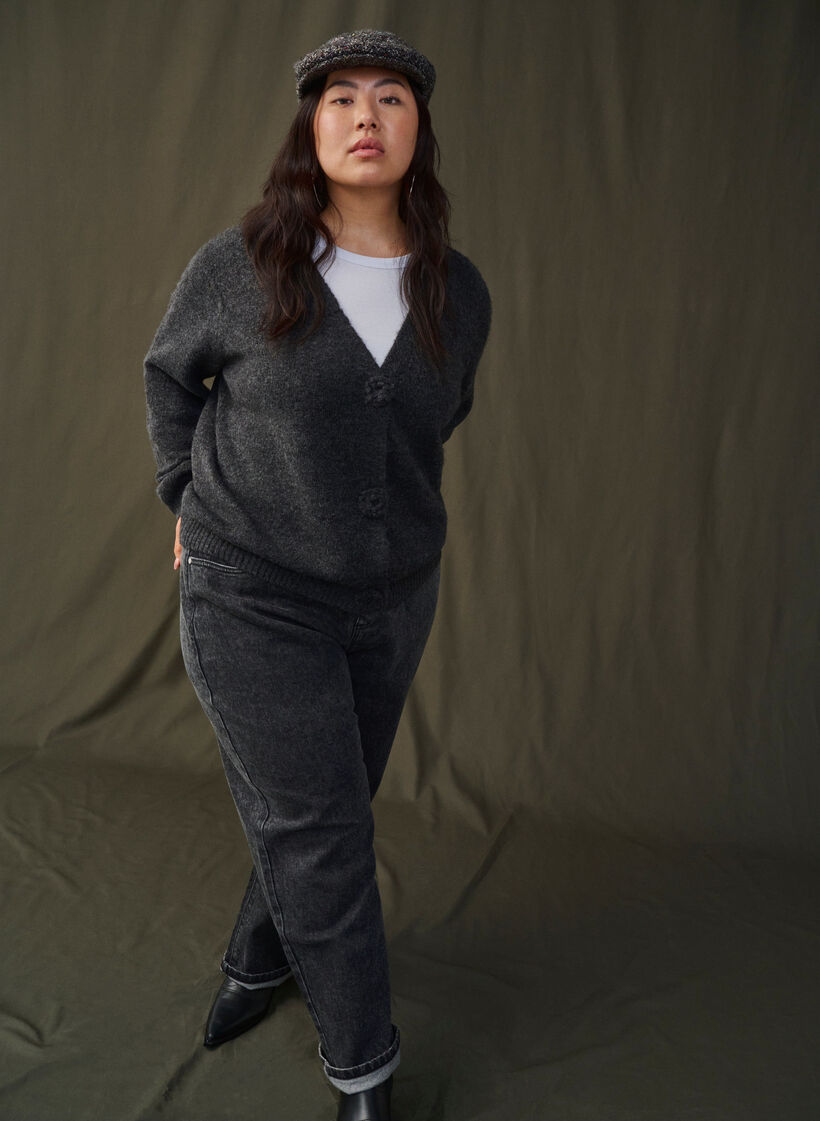 Cardigan court en tricot avec boutons en forme de fleurs, Dark Grey Melange, Image image number 1