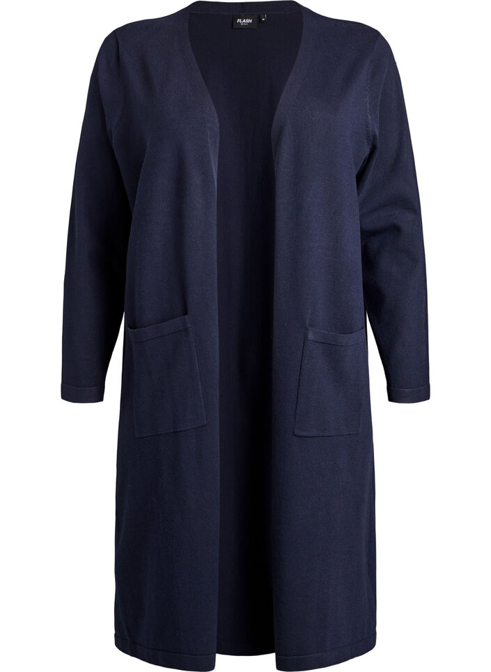 Cardigan long ouvert avec poches, Bleu, Packshot image number 0