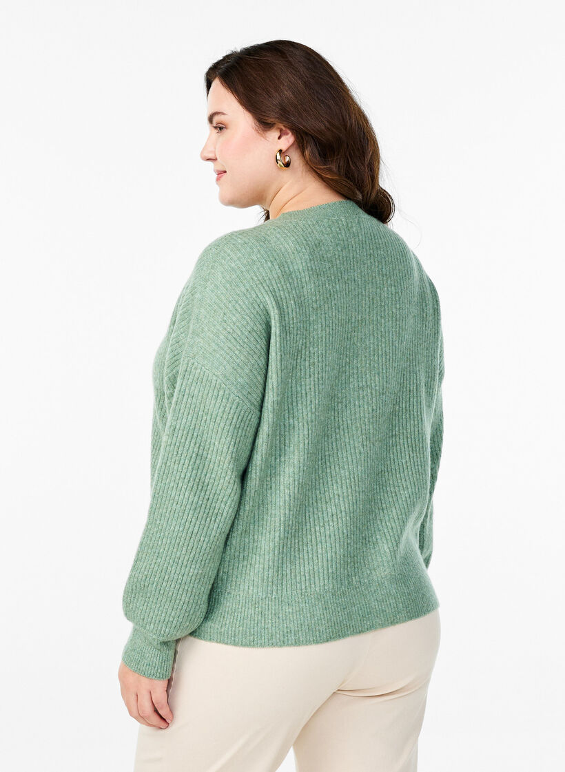 Cardigan en tricot côtelé avec boutons, Vert clair, Model image number 2