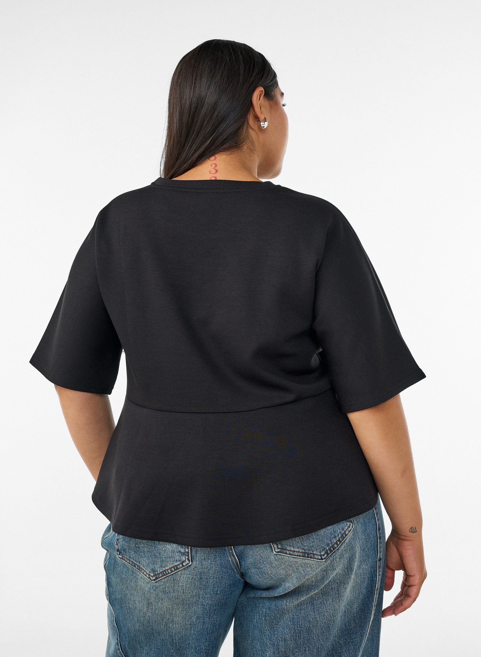 ZizziBlouse peplum avec manches longueur coude, Noir, Model image number 2