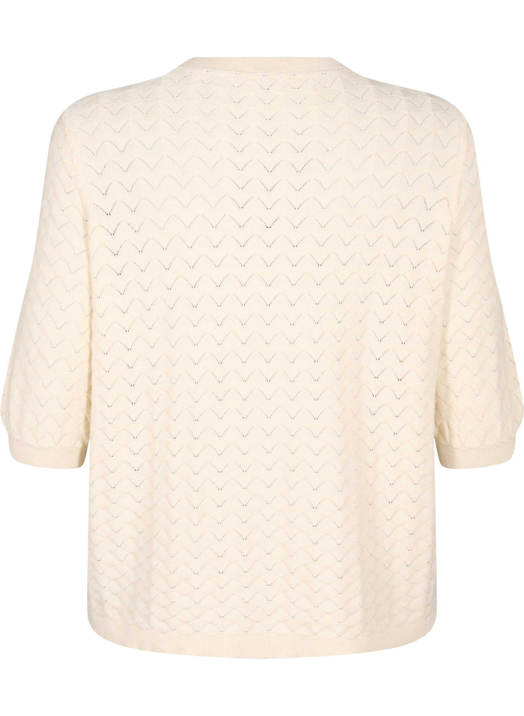 Zizzi Chemisier en tricot avec motif ajour&eacute; et manches courtes, Birch Mel., Packshot image number 1