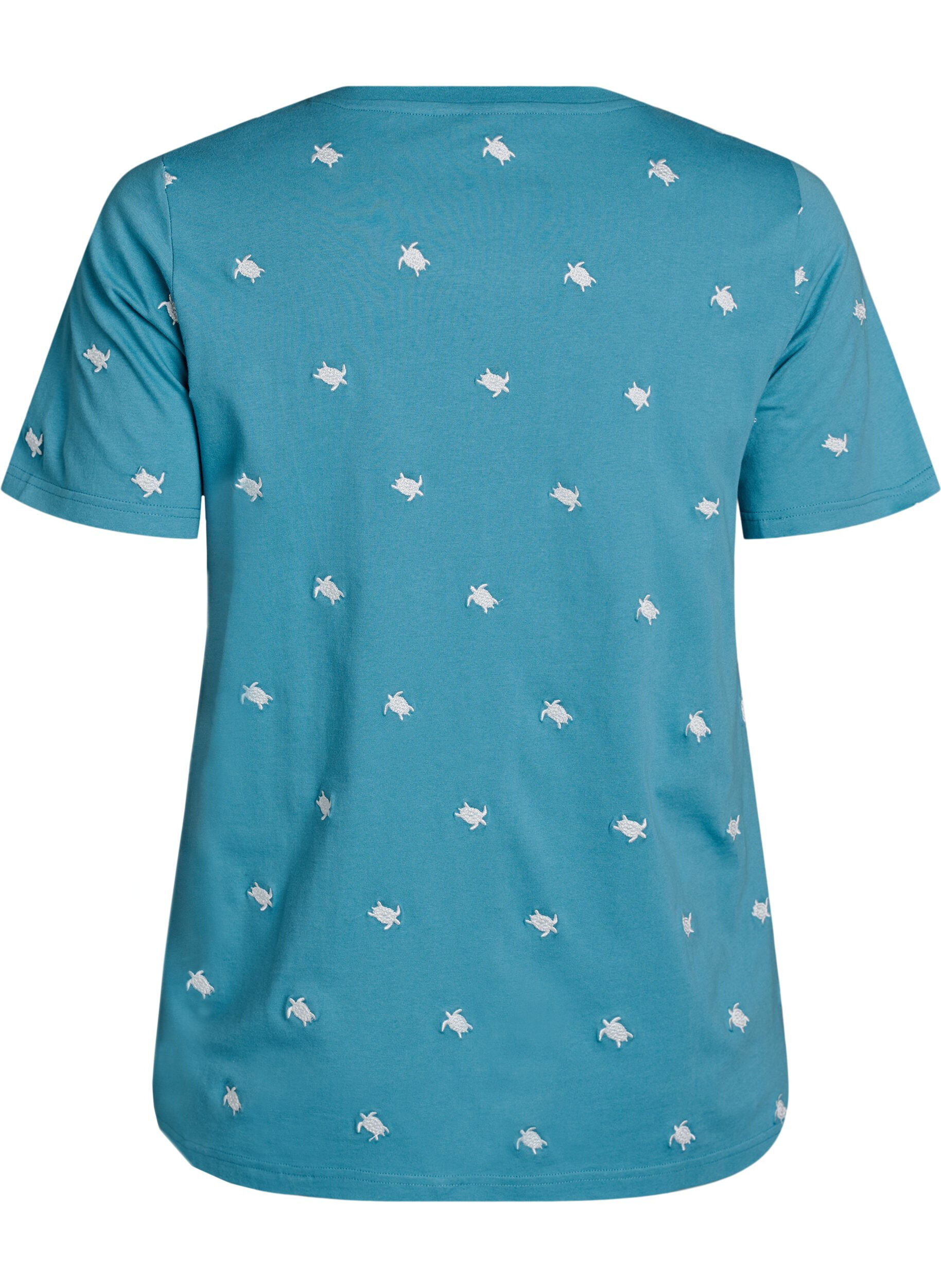 ZizziT-shirt en coton biologique avec motifs brod&eacute;s, Bleu, Packshot image number 1