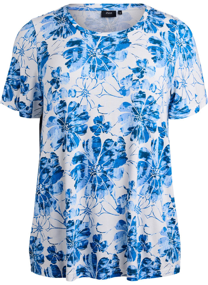 T-shirt avec imprim&eacute; floral, Bleu, Packshot image number 0