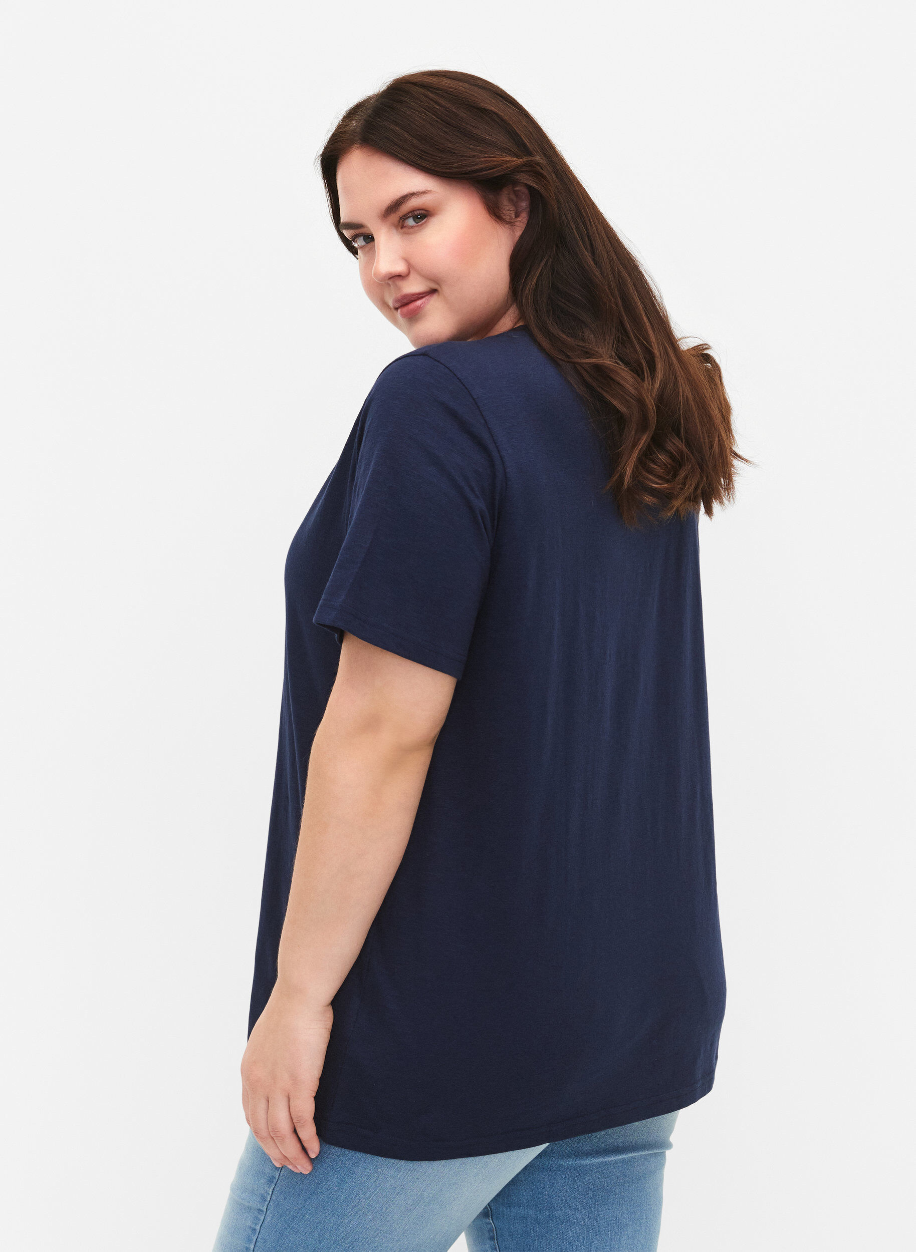 ZizziT-shirt basique &agrave; manches courtes et col en V, Bleu, Model image number 2