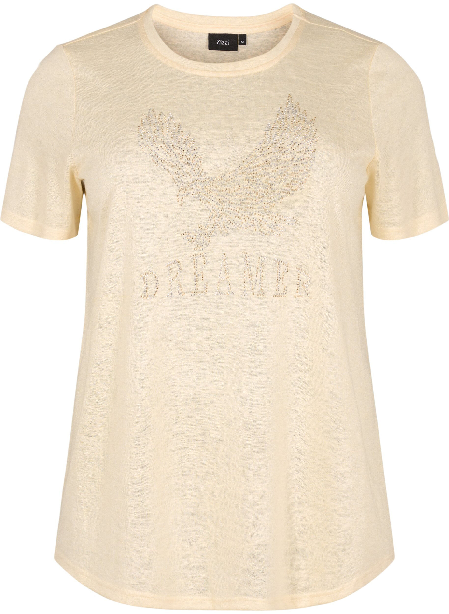 Zizzi T-shirt avec rivets et col rond, Buttercream, Packshot image number 0