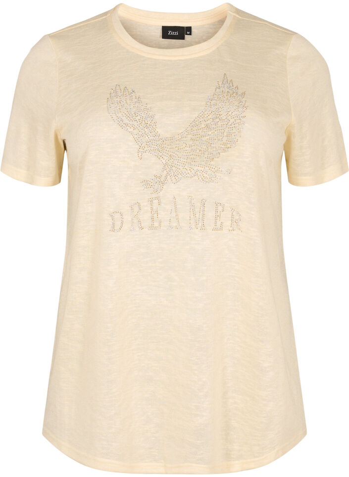 T-shirt avec rivets et col rond, Buttercream, Packshot image number 0