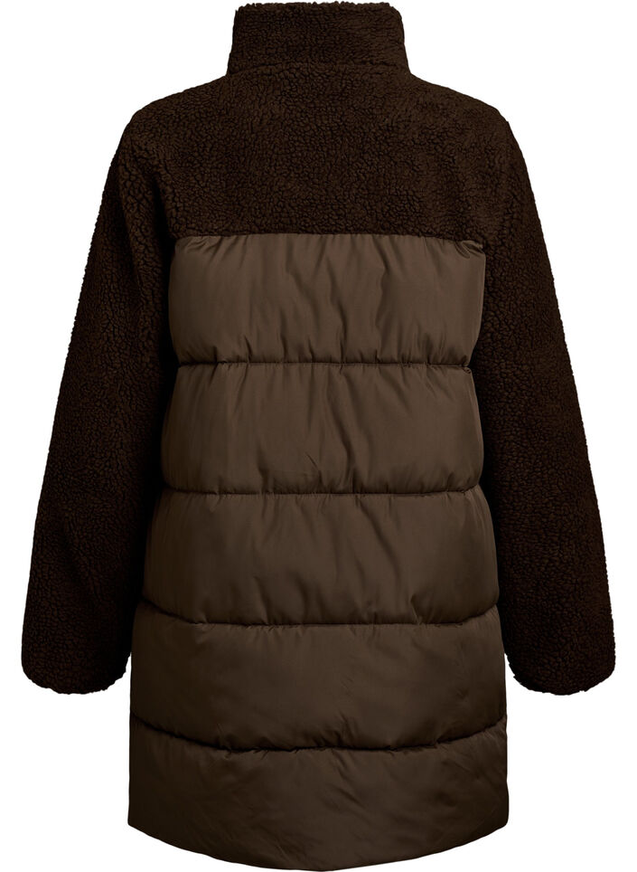 Doudoune mi-longue avec polaire teddy, Marron, Packshot