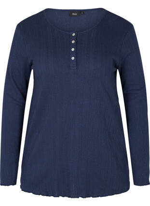 Haut de pyjama à manches longues en 100% coton, Navy Blazer, Packshot image number 0