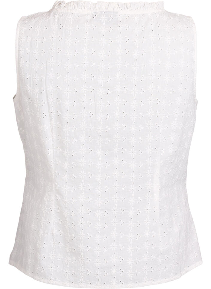 Chemisier sans manches avec broderie anglaise et volants, Vanille, Packshot image number 1