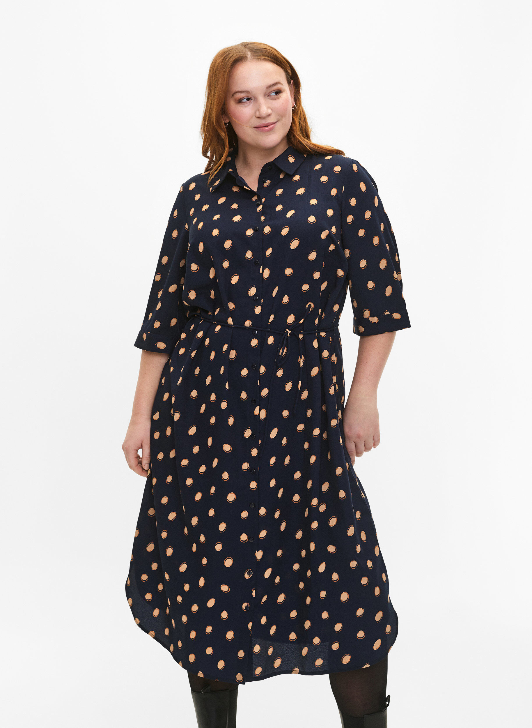 Zizzi FLASH - Robe chemise &agrave; pois, Blue Double Dot, Model image number 0