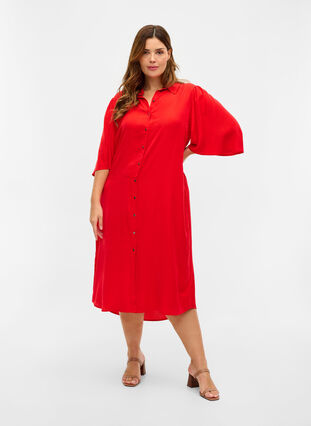 Robe chemise à manches 3/4, Fiery Red, Model image number 2