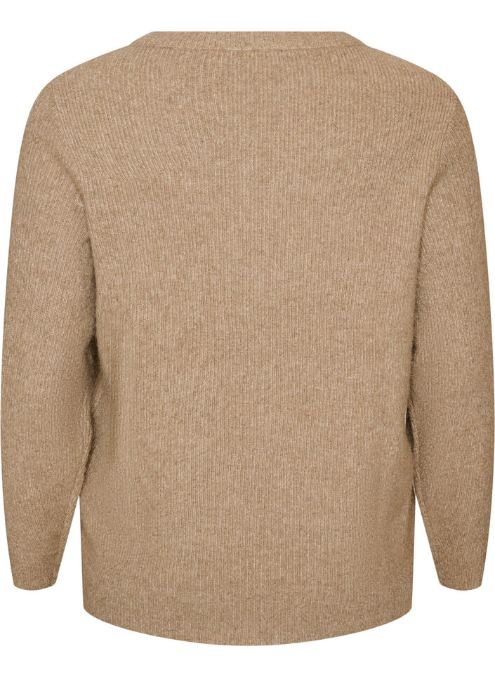 Blouse en maille chin&eacute;e avec col rond, Beige, Packshot image number 1