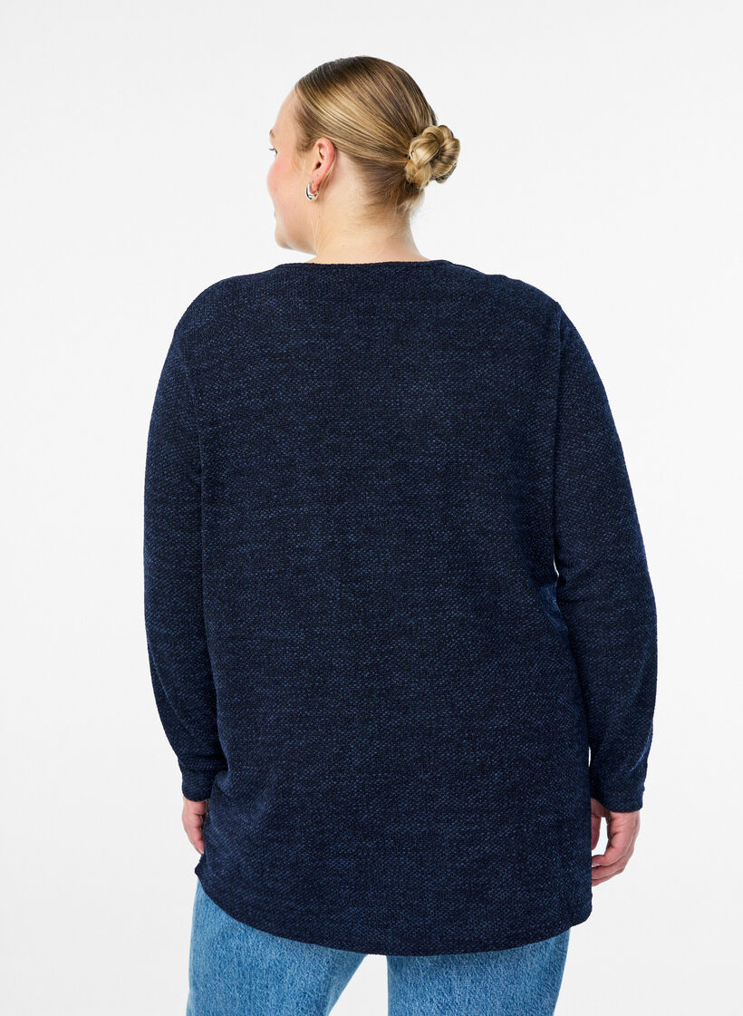 Blouse &agrave; manches longues avec texture, Bleu, Model image number 2