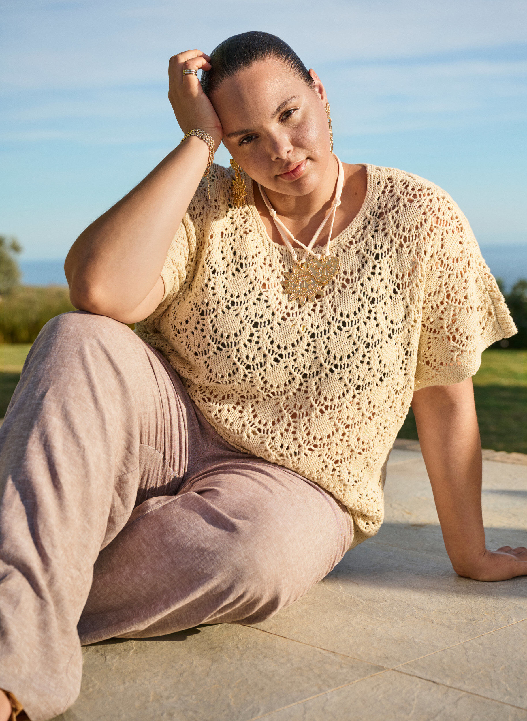 Zizzi Pantalon ample en lin et viscose, Marron, Image image number 0