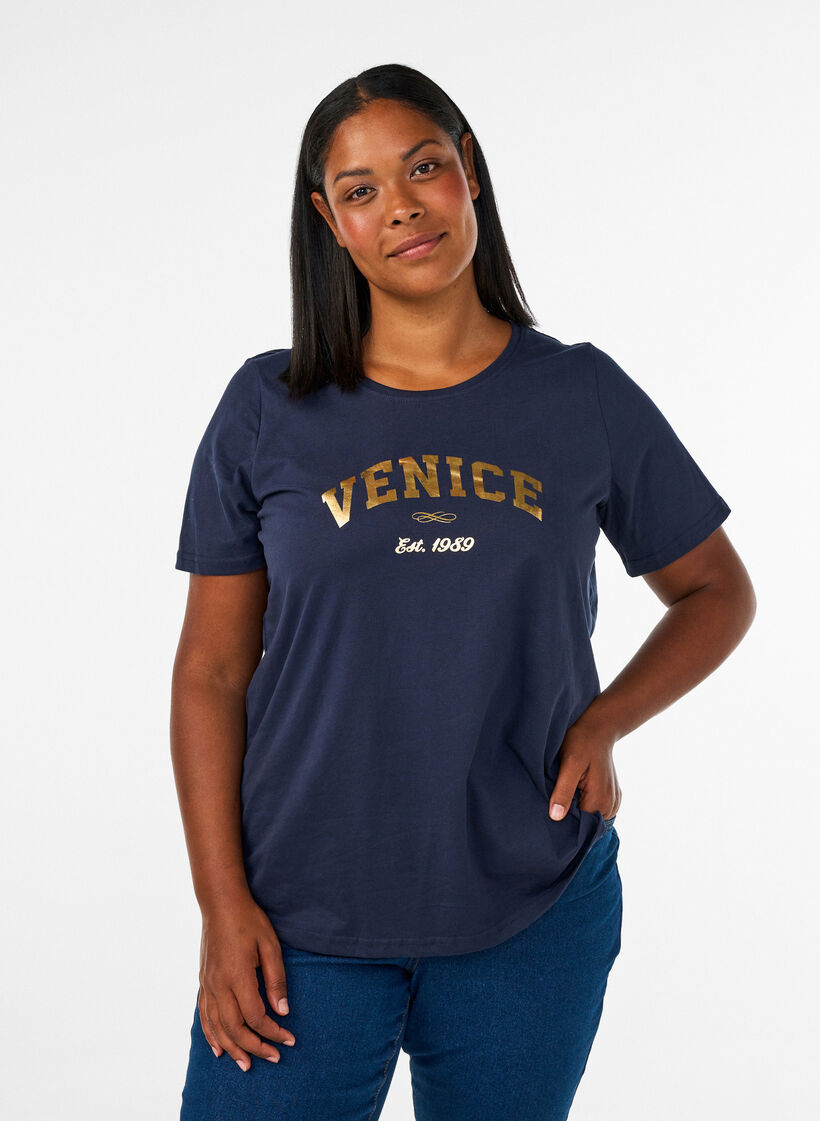 T-shirt avec motif, Bleu, Model image number 0