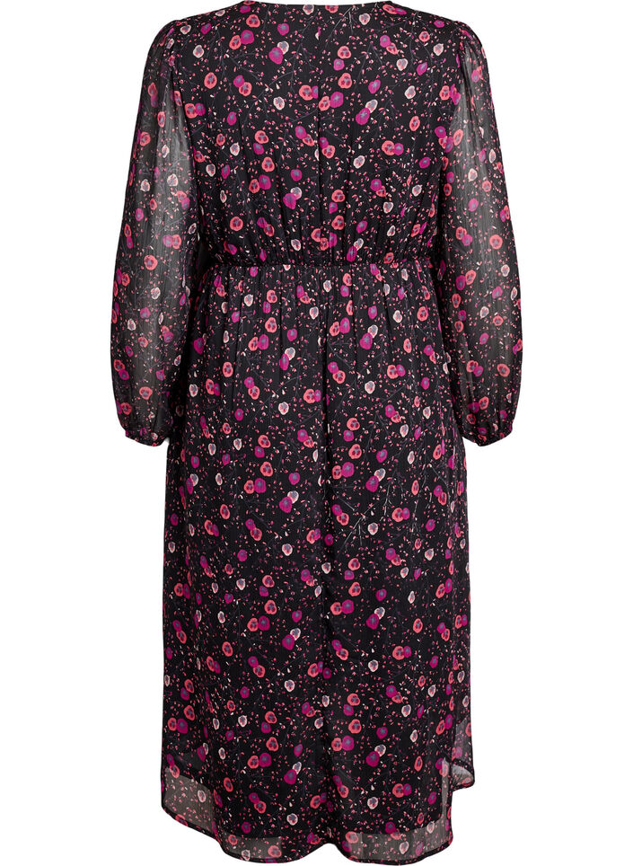 Robe en mousseline &agrave; imprim&eacute; floral et manches longues, Noir, Packshot image number 1