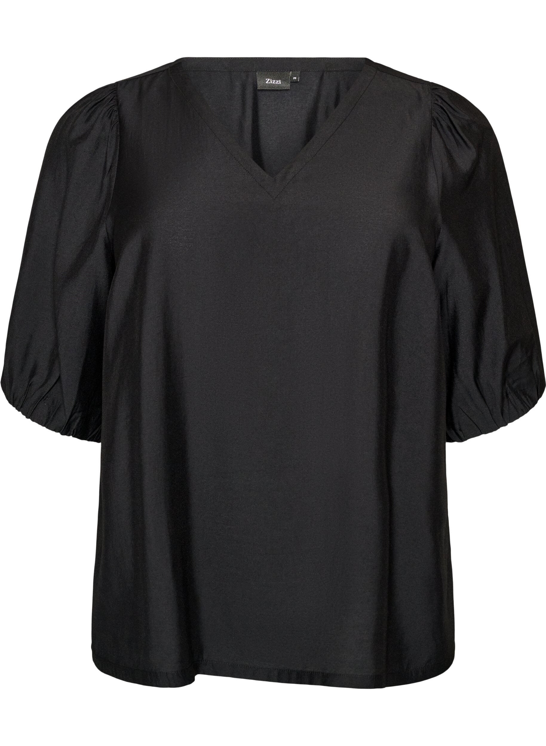 ZizziBlouse en viscose avec col en V, Noir, Packshot image number 0