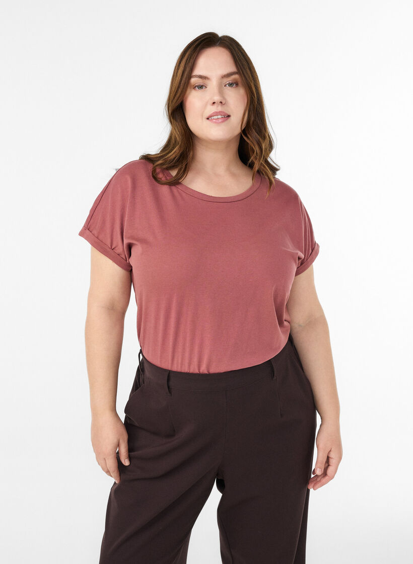 T-shirt &agrave; manches courtes en m&eacute;lange de coton, Rose, Model image number 0