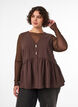 Blouse p&eacute;plum sans manches avec boutons d&eacute;coratifs, Marron, Model image number 0