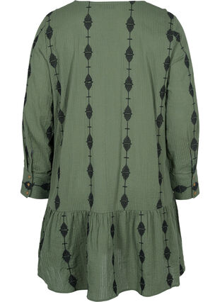 Robe en coton à motifs avec col en V et manches longues, Thyme, Packshot image number 1