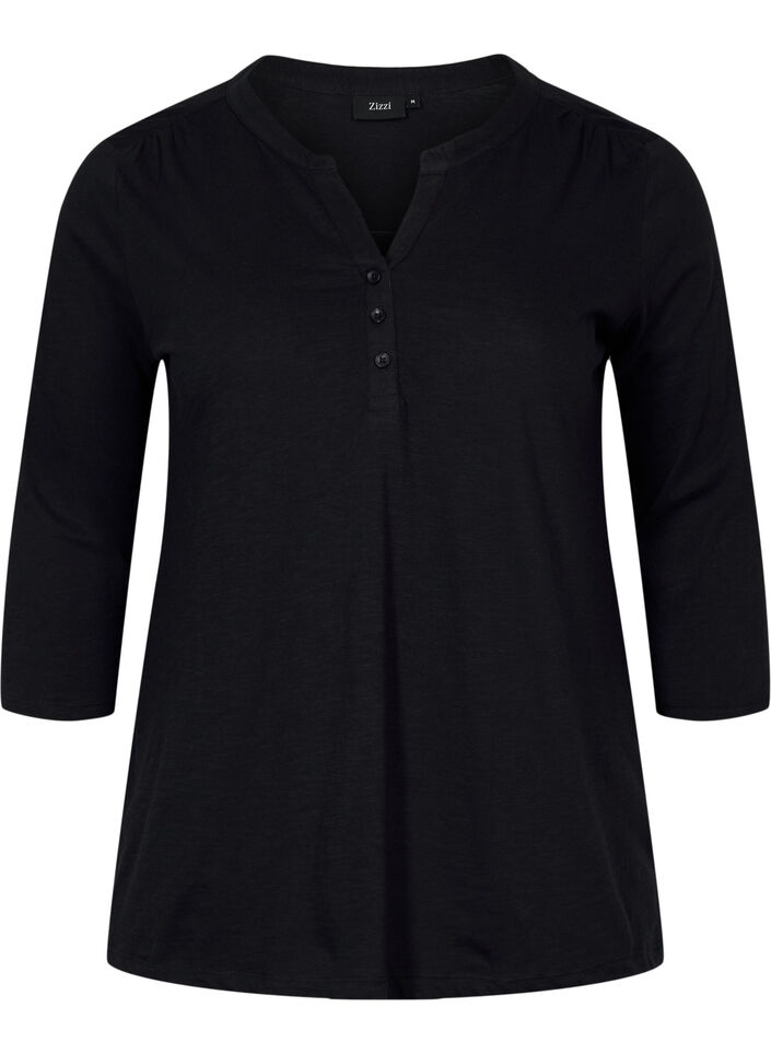 Blouse en coton à manches 3/4, Black, Packshot image number 0