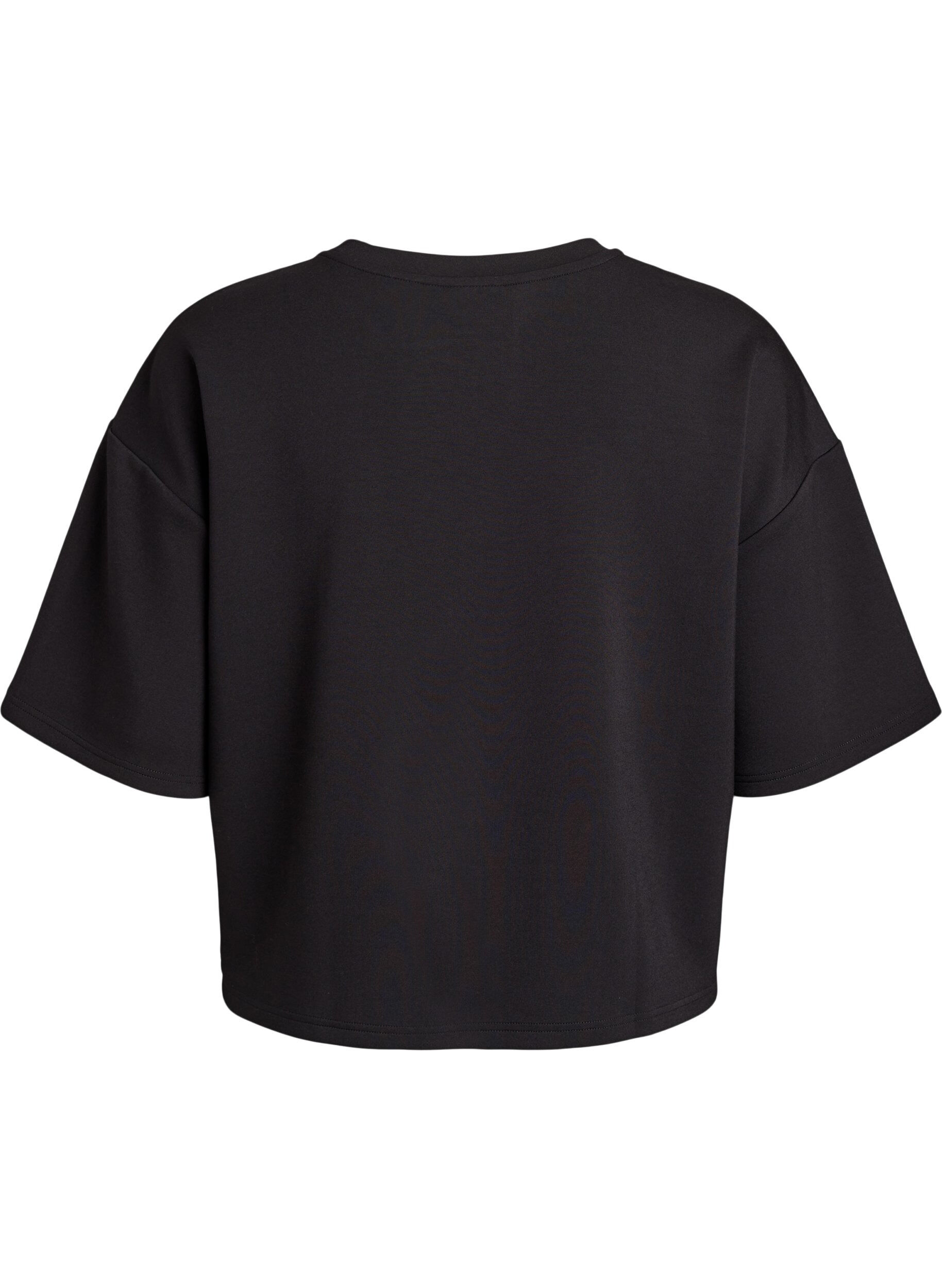 Zizzi T-shirt court coupe ample en m&eacute;lange de modal, Noir, Packshot image number 1