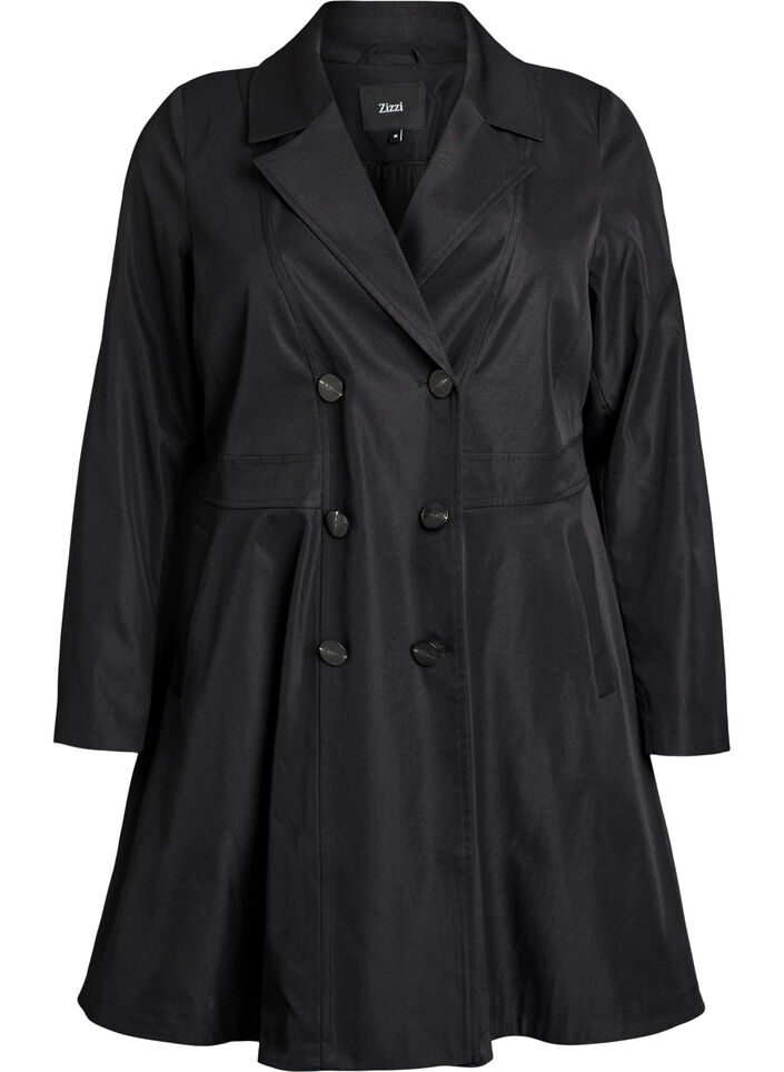 Manteau de printemps coupe &eacute;vas&eacute;e &agrave; double boutonnage, Noir, Packshot image number 0