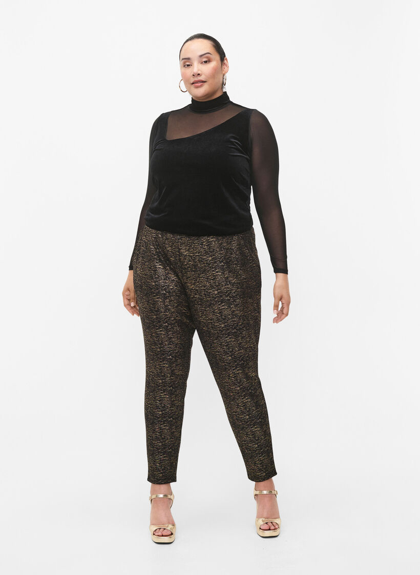  Pantalon Maddison couleur or avec poches, Black w. Gold, Model image number 0