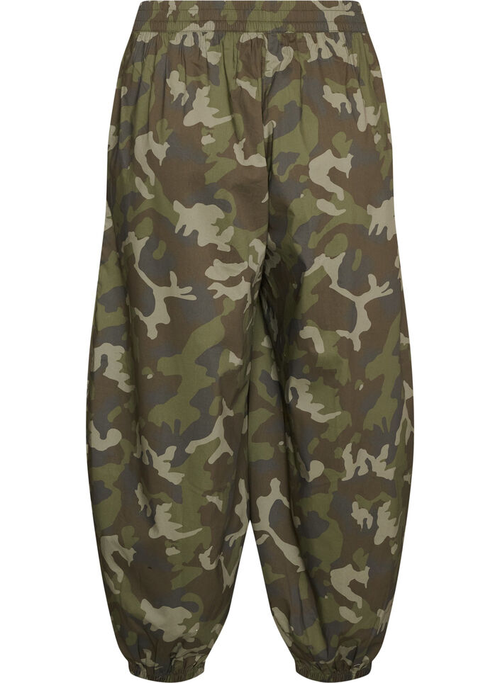 Pantalon ballon &agrave; taille haute et imprim&eacute; int&eacute;gral, Vert Kaki, Packshot image number 1