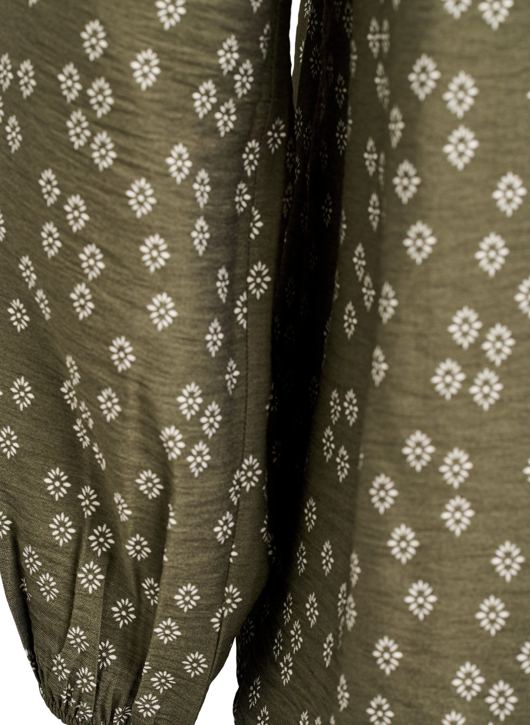 Zizzi Chemisier &agrave; manches longues avec motif et boutons, Vert fonc&eacute;, Packshot image number 3