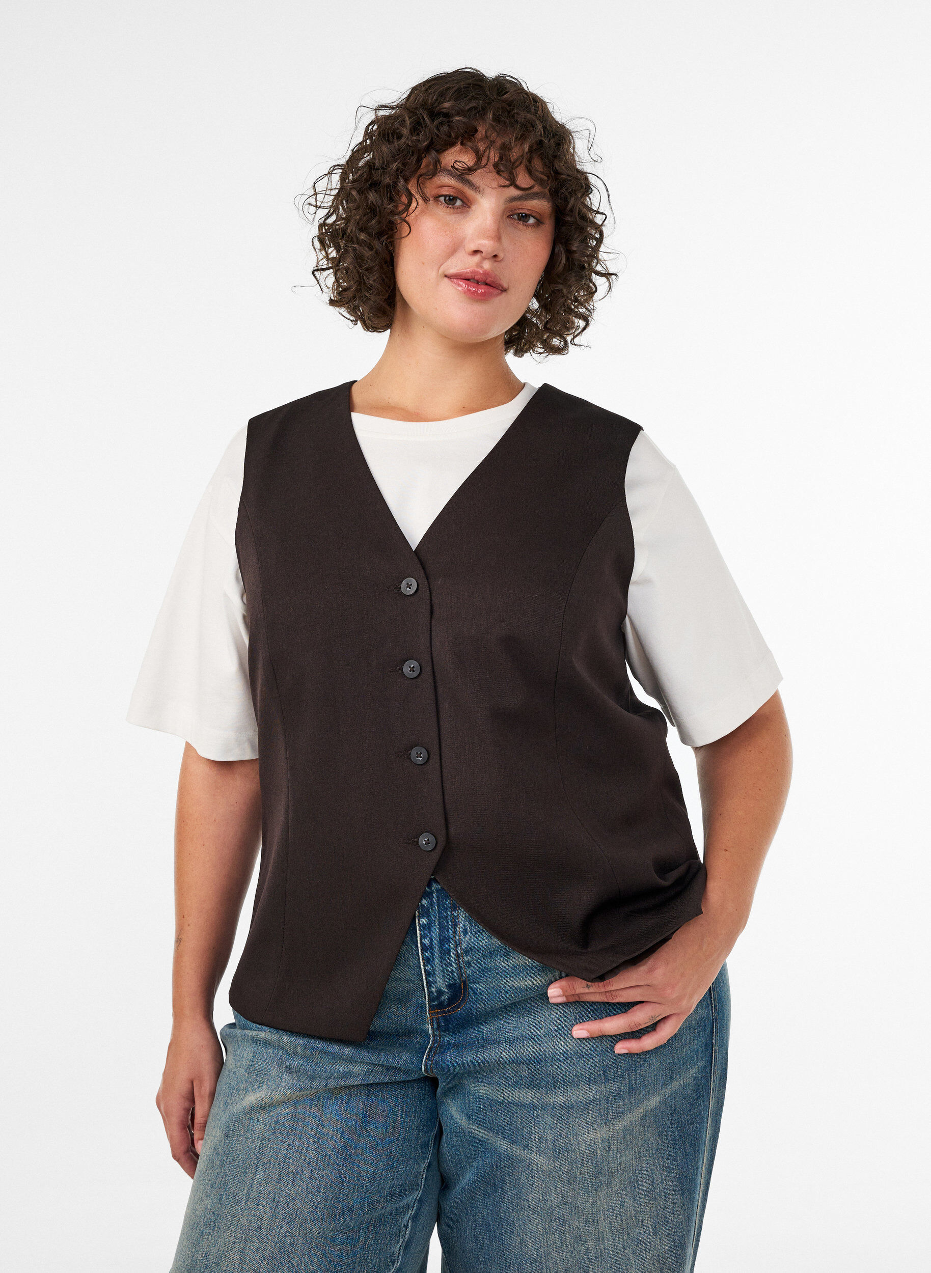 Gilet avec fermeture &agrave; boutons, Marron, Model