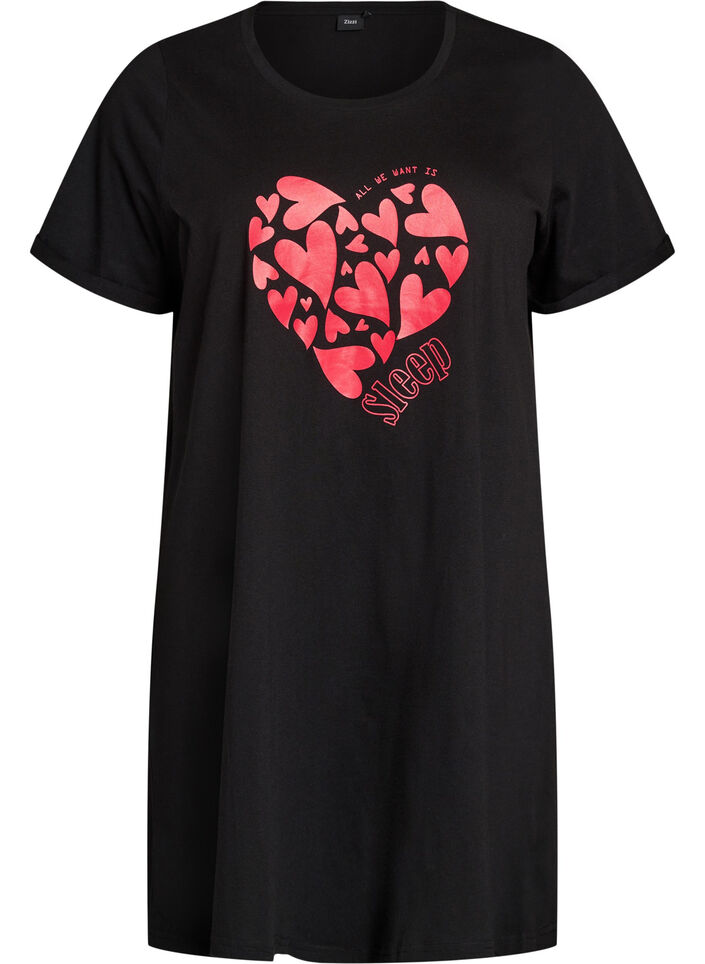 Chemise de nuit &agrave; manches courtes en coton biologique, Noir, Packshot image number 0