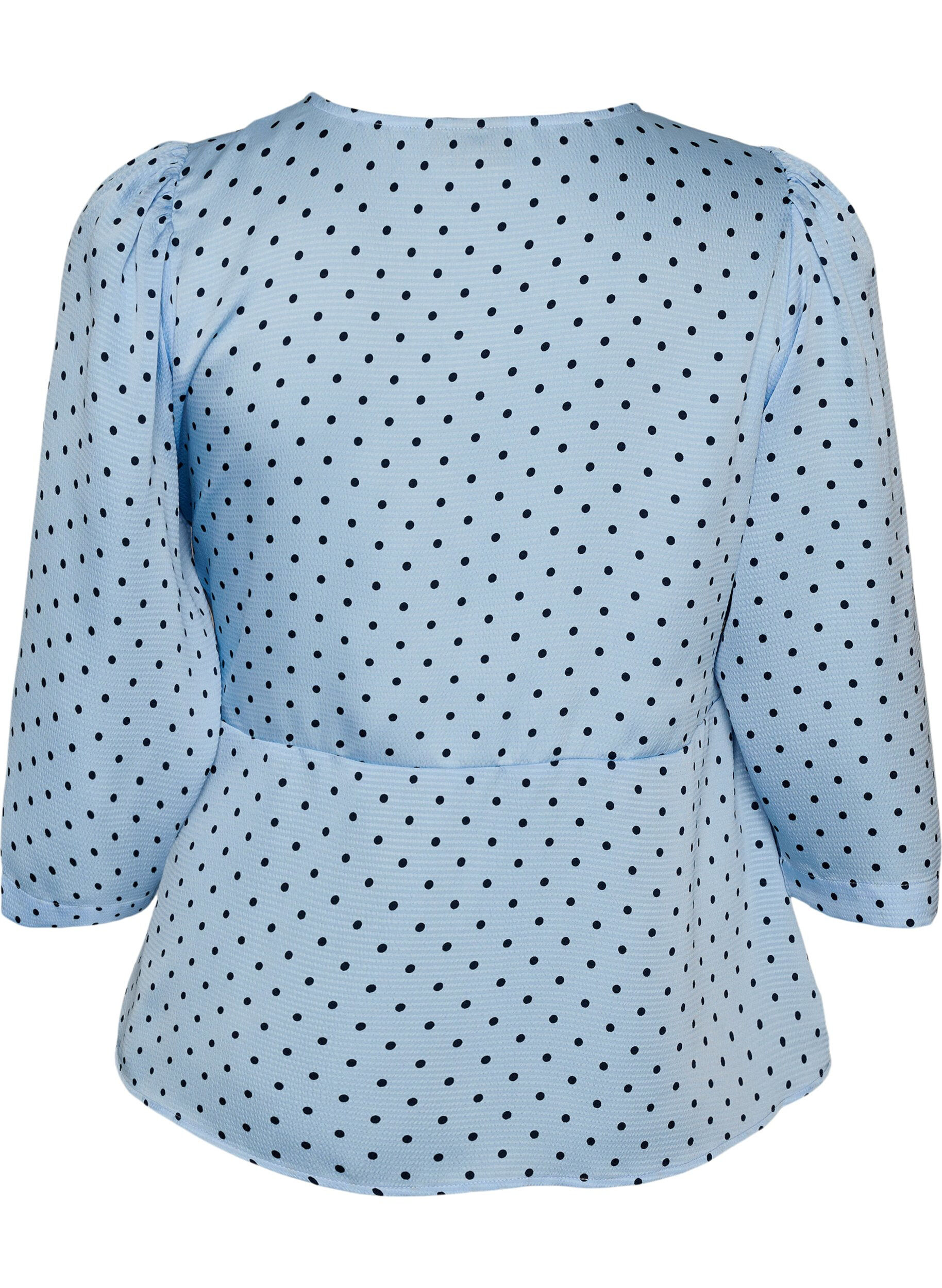 ZizziBlouse &agrave; pois avec lien &agrave; nouer et manches 3/4, Bleu Clair, Packshot image number 1