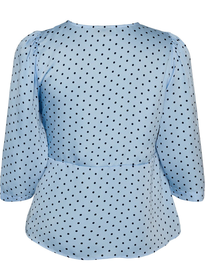 Blouse &agrave; pois avec lien &agrave; nouer et manches 3/4, Bleu Clair, Packshot image number 1