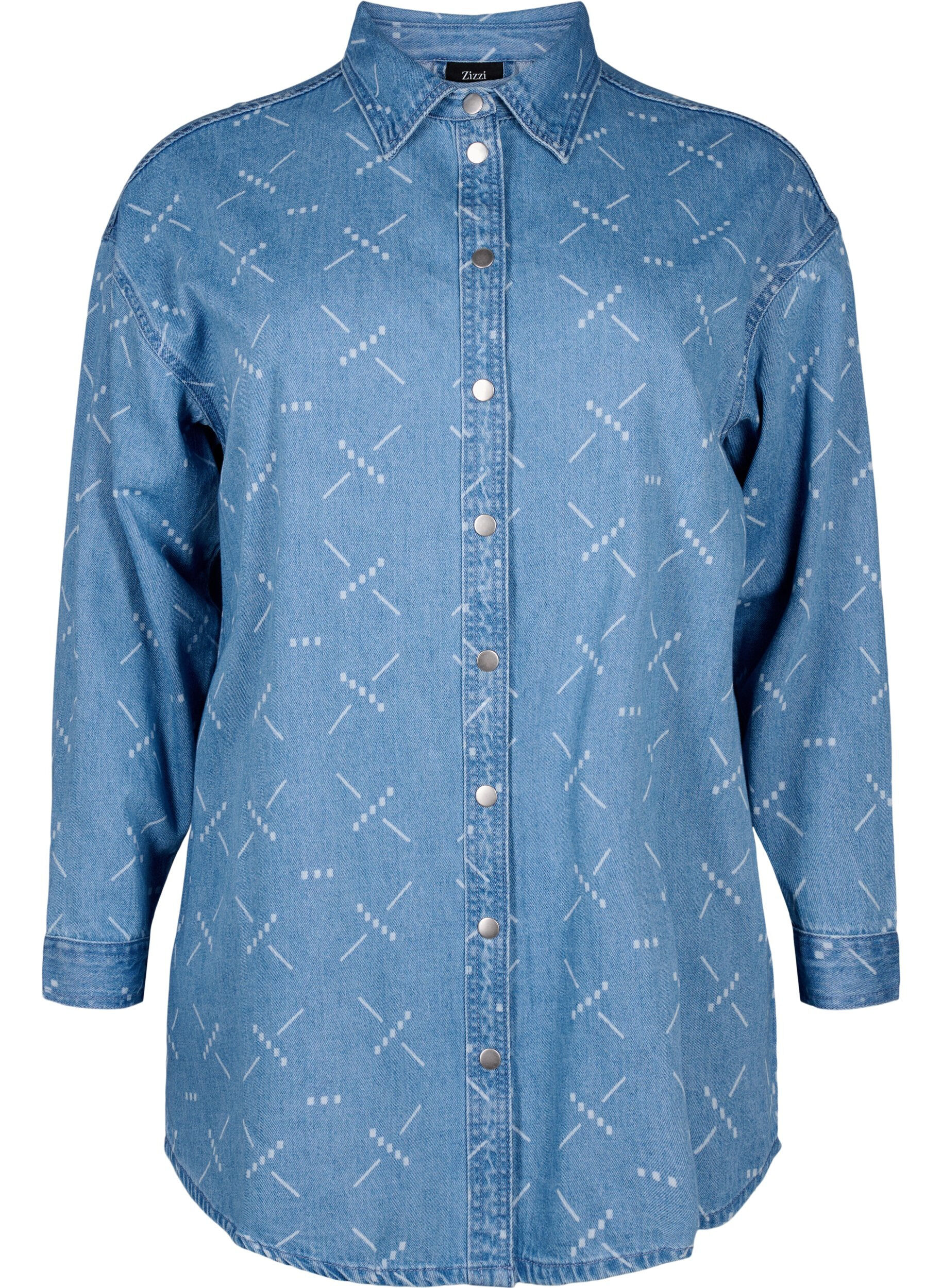 Zizzi Veste en jean ample avec motif, Light blue denim, Packshot image number 0