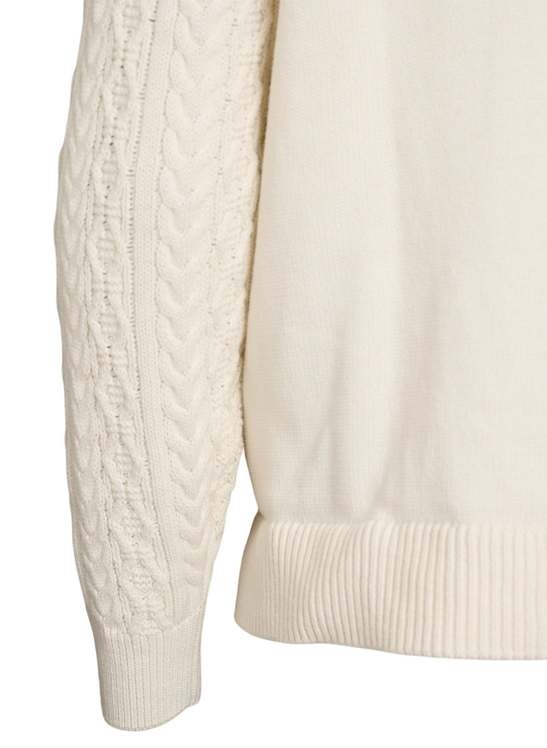 Zizzi Blouse en maille avec motif torsad&eacute; et fleurs brod&eacute;es, Blanc, Packshot image number 3