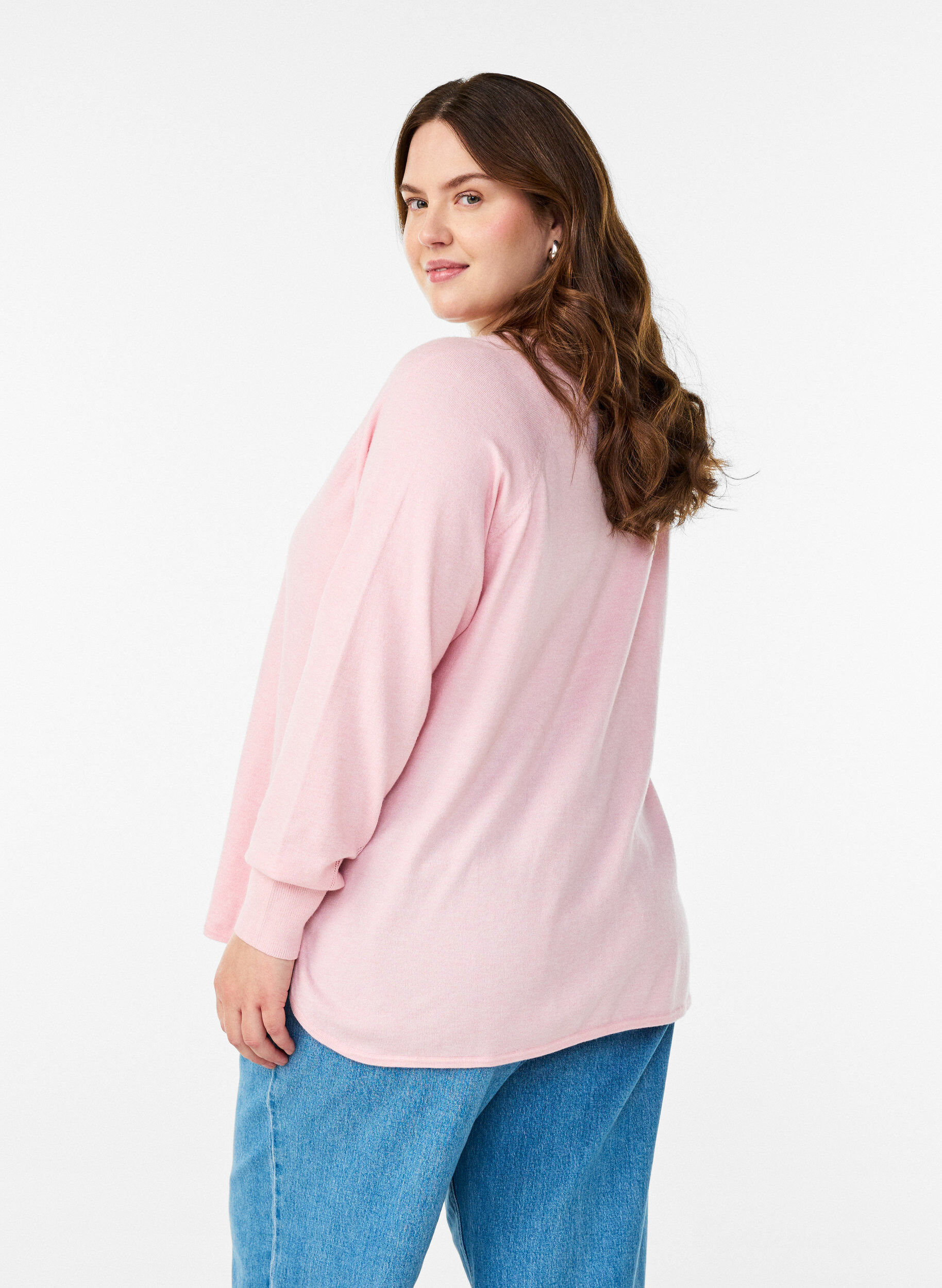 Zizzi Blouse en fine maille avec col V et d&eacute;tail devant, Rose, Model image number 2