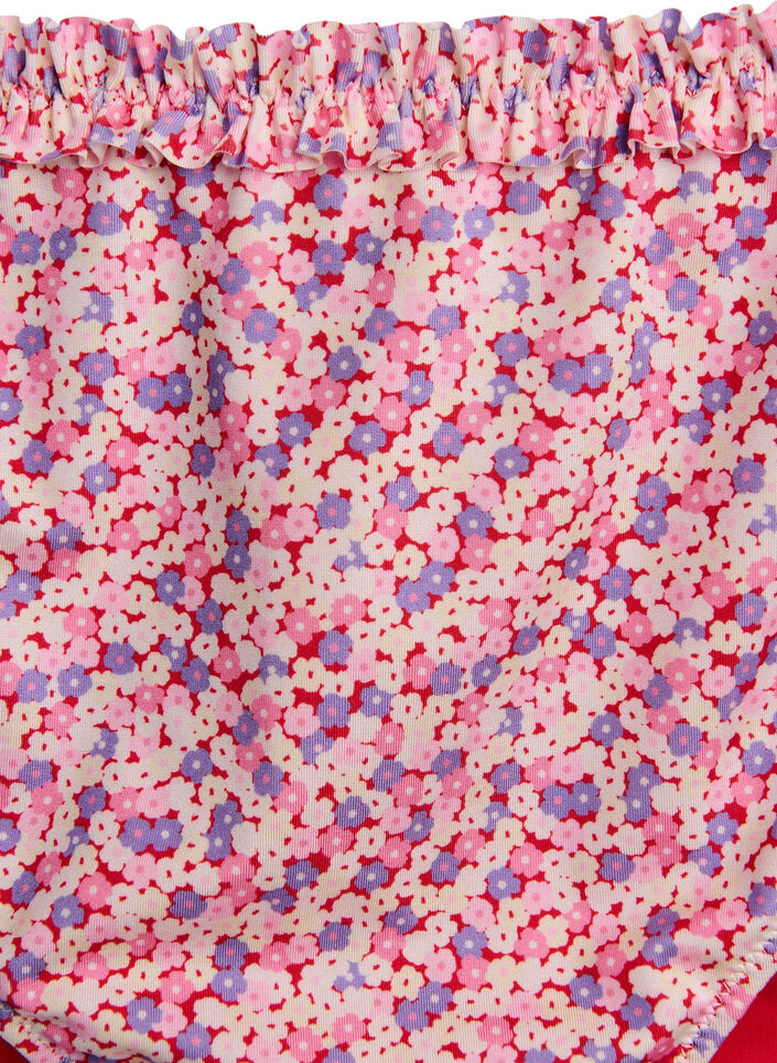 Bas de bikini tai à imprimé floral avec bord froncé, Rose, Packshot image number 2