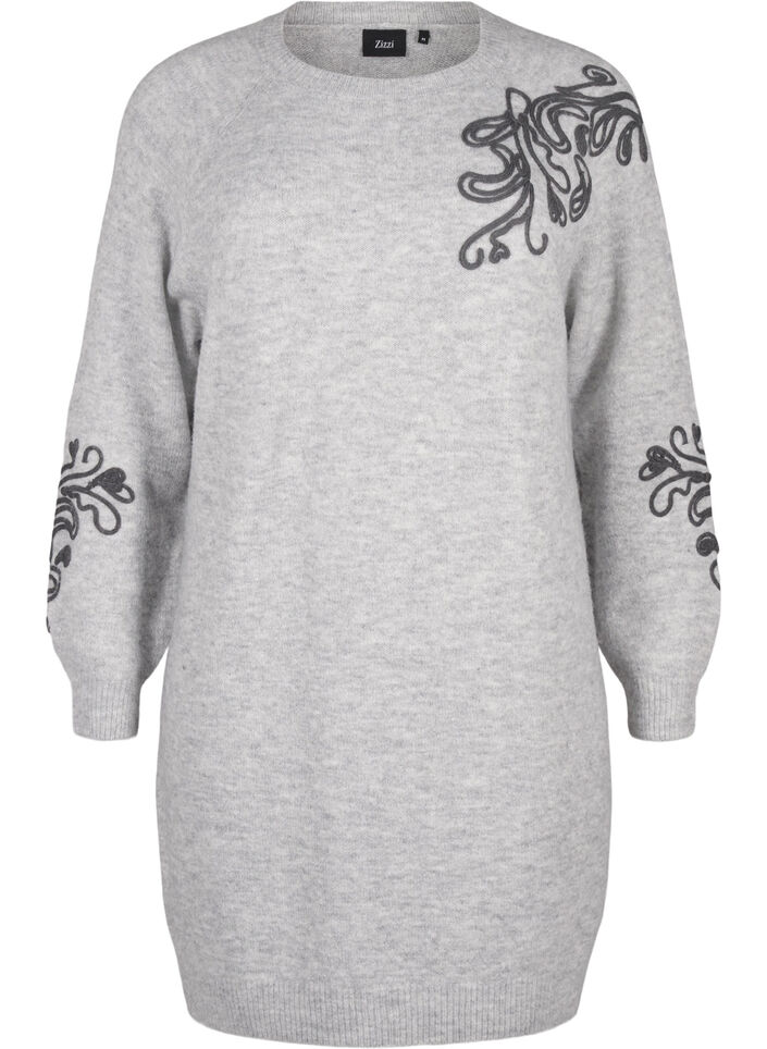 Robe en maille avec décoration, Light Grey Melange, Packshot image number 0