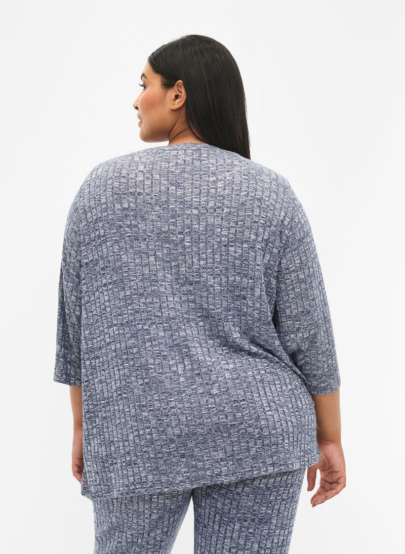 Blouse mélangée avec col rond et manches 3/4, Dress Blues Mel., Model image number 1