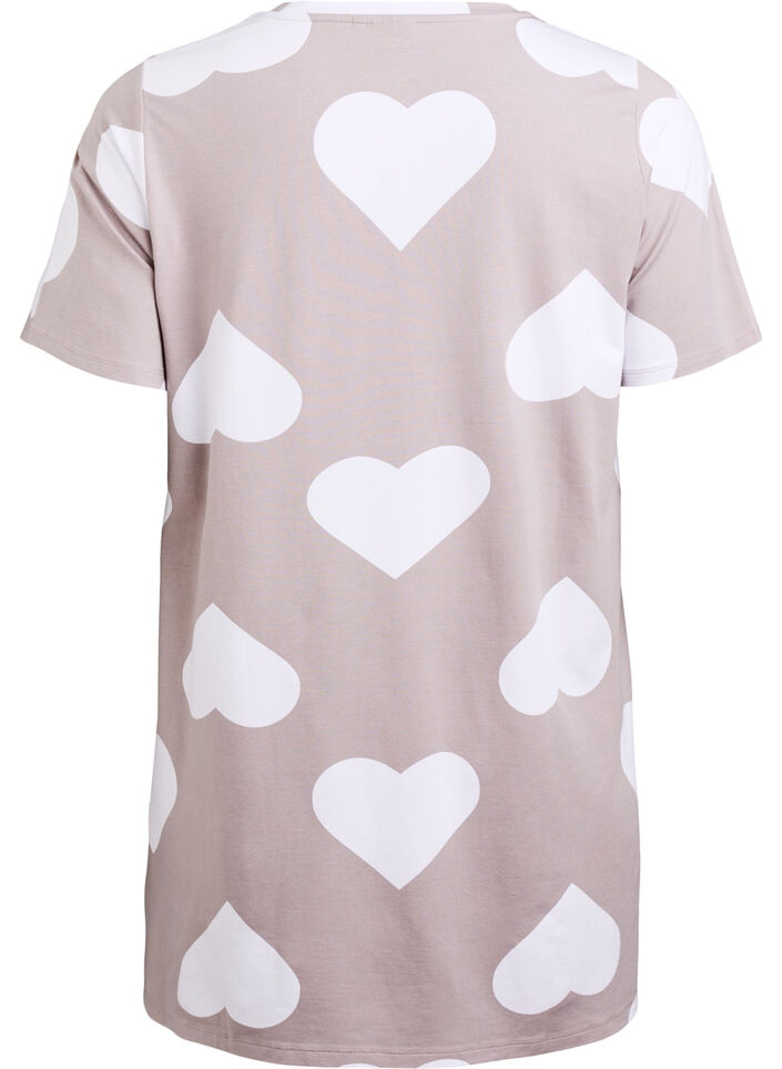 Long tee-shirt de nuit en mélange de modal et avec des coeurs, Gris, Packshot image number 1