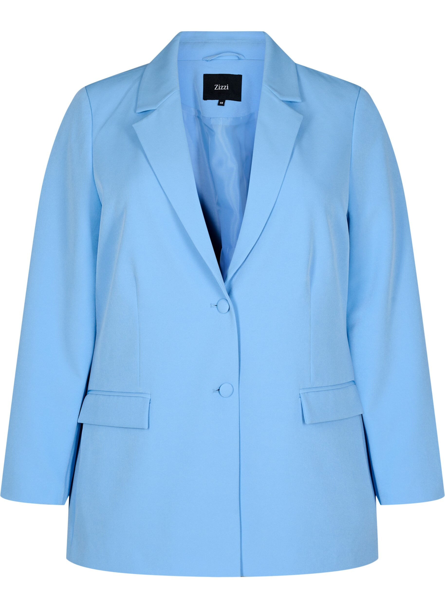 Zizzi Blazer classique avec fermeture boutonn&eacute;e, Bleu Clair, Packshot image number 0