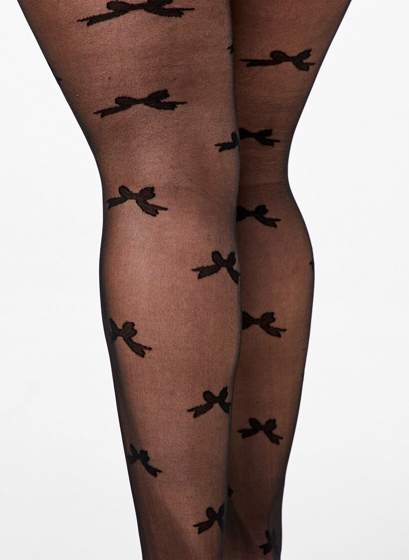 Collants 30 deniers avec motif de nœud, Black, Model image number 2