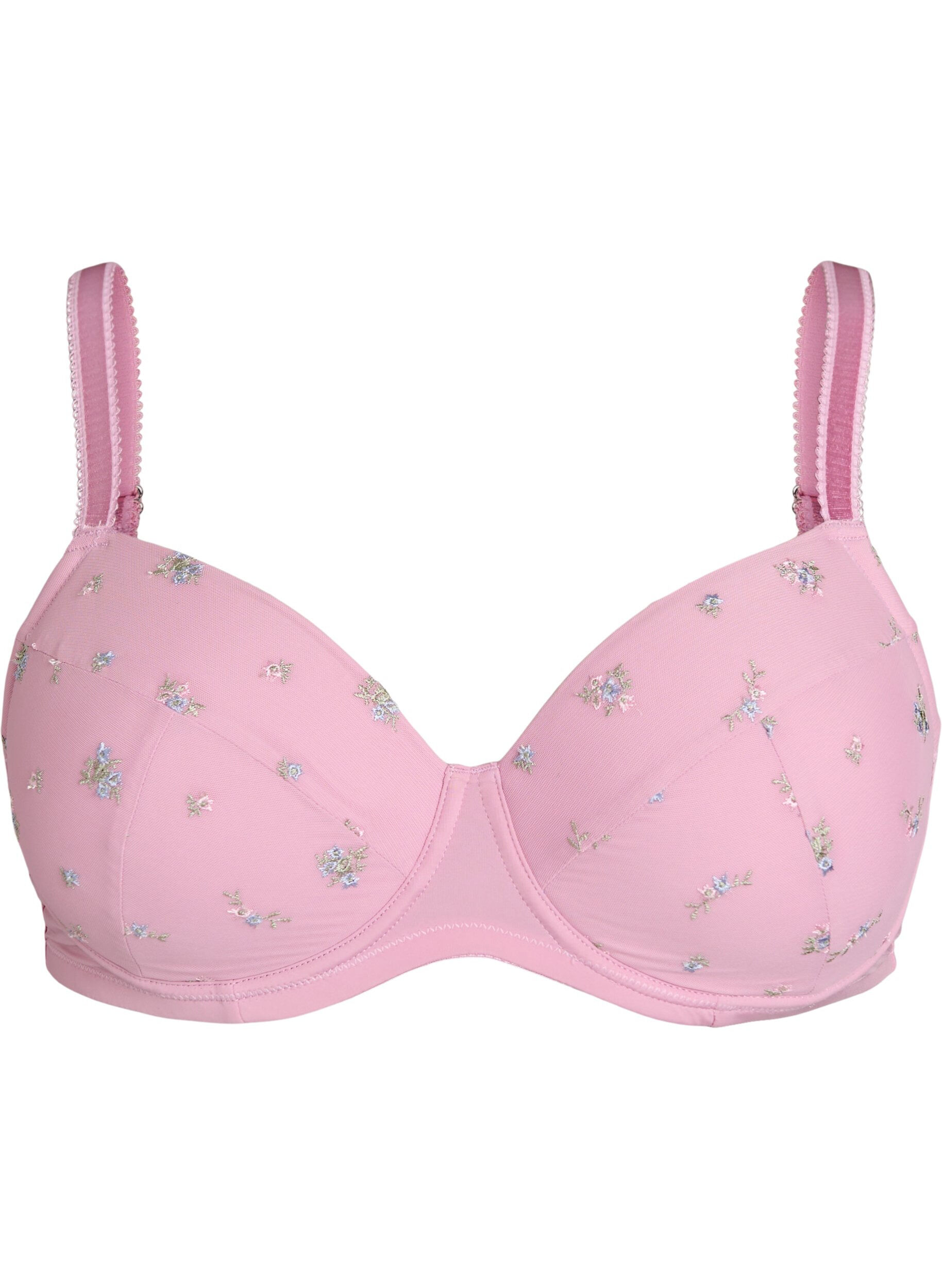 Zizzi Soutien-gorge rembourr&eacute; avec maille et broderie florale, Rose poudr&eacute;e, Packshot image number 0
