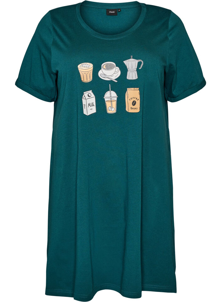 Chemise de nuit &agrave; manches courtes en coton biologique, Vert fonc&eacute;, Packshot image number 0