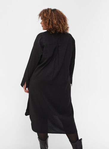 Robe chemise avec détail de lien et fente, Black, Model image number 1