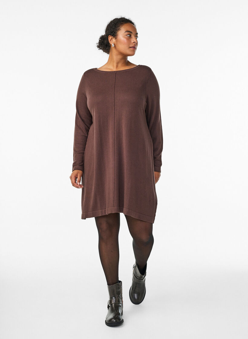 Robes tricot&eacute;es en m&eacute;lange coton-viscose, Marron, Model image number 1